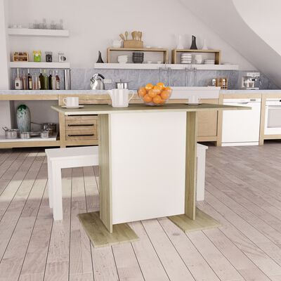 Tavolo da Pranzo Bianco e Rovere Sonoma 110x60x75 cm in MDF