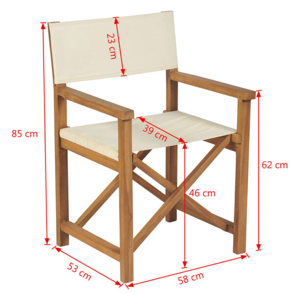 Sedia da Regista Pieghevole in Legno Massello di Teak Crema