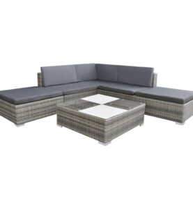 Set Divani da Giardino 6 pz con Cuscini in Polyrattan Grigio