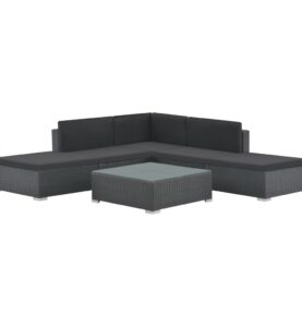 Set Divani da Giardino 6 pz con Cuscini in Polyrattan Nero