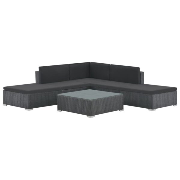 Set Divani da Giardino 6 pz con Cuscini in Polyrattan Nero