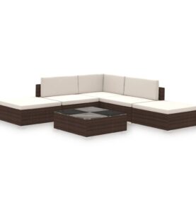 Set Divani da Giardino 6 pz con Cuscini in Polyrattan Marrone