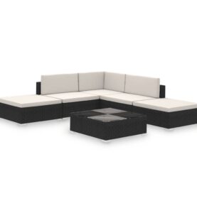 Set Divani da Giardino 6 pz con Cuscini in Polyrattan Nero/Crema