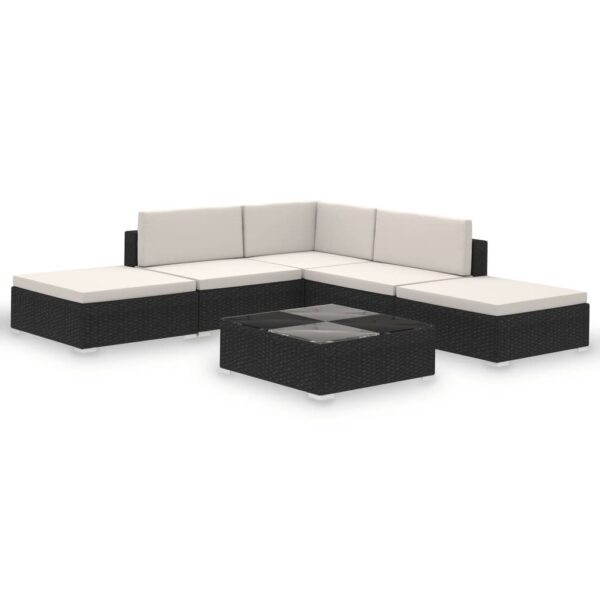 Set Divani da Giardino 6 pz con Cuscini in Polyrattan Nero/Crema