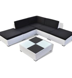 Set Divani da Giardino 6 pz con Cuscini in Polyrattan Bianco/Nero