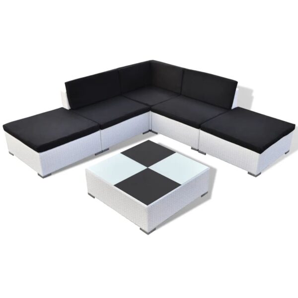 Set Divani da Giardino 6 pz con Cuscini in Polyrattan Bianco/Nero