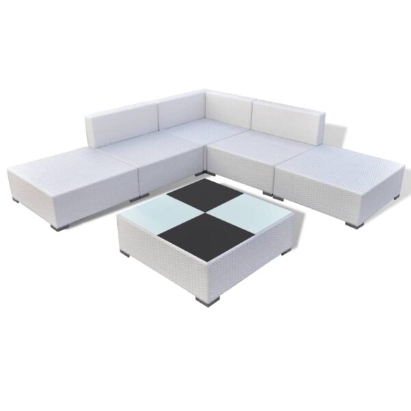 Set Divani da Giardino 6 pz con Cuscini in Polyrattan Bianco/Nero