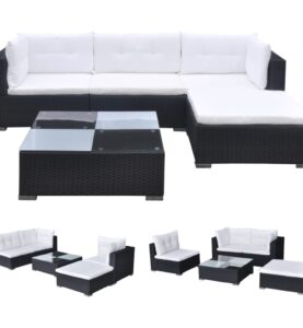 Set Divani da Giardino 5 pz con Cuscini in Polyrattan Nero