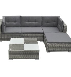 Set Divani da Giardino 5 pz con Cuscini in Polyrattan Grigio