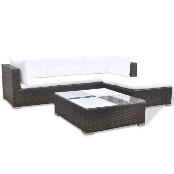 Set Divani da Giardino 5 pz con Cuscini in Polyrattan Marrone