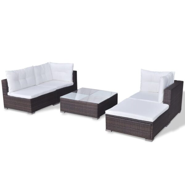 Set Divani da Giardino 5 pz con Cuscini in Polyrattan Marrone