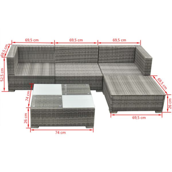 Set Divani da Giardino 5 pz con Cuscini in Polyrattan Grigio