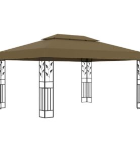 Gazebo con Tetto Doppio 3x4 m Tortora 180 g/m²