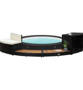 Bordo Vasca Idromassaggio Spa Nero Polyrattan e Legno Massello di Acacia