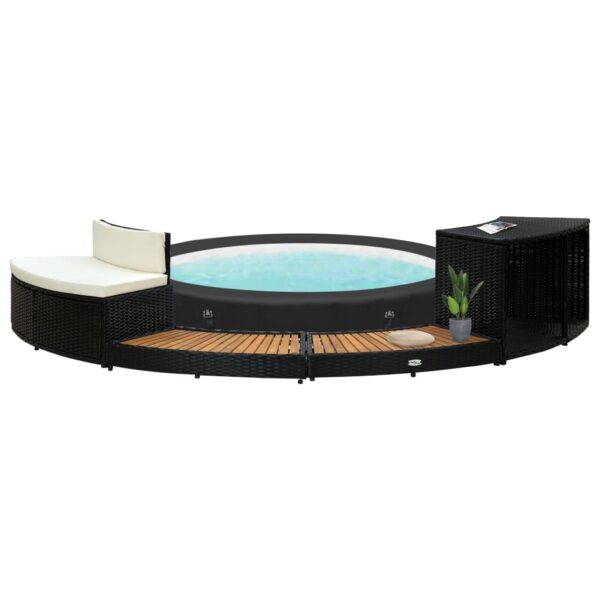 Bordo Vasca Idromassaggio Spa Nero Polyrattan e Legno Massello di Acacia