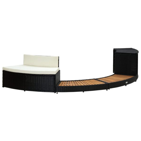 Bordo Vasca Idromassaggio Spa Nero Polyrattan E Legno Massello Di Acacia