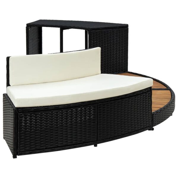 Bordo Vasca Idromassaggio Spa Nero Polyrattan E Legno Massello Di Acacia