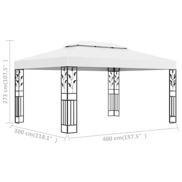 Gazebo con Tetto Doppio 3x4 m Bianco 180 g/m²